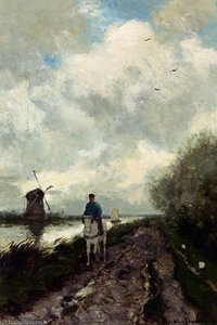 On The Tow Path Along The River Amstel — Johan Hendrik Weissenbruch