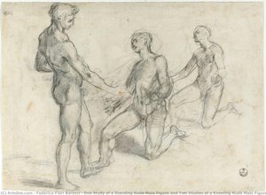 One Study Of A Standing Nude Male Figure And Two Studies Of A Kneeling Nude Male Figure (for “calling Of Saint Andrew”, Bruxelles, Musées Royaux Des Beaux-arts De Belgique) — Federico Fiori Barocci, Baroque