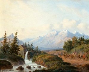 A Mountain Landscape With A Watermill — Carl Eduard Ahrendts