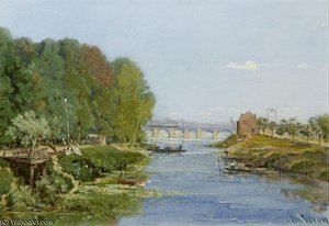 A View By The River Seine — Alexandre Rene Veron
