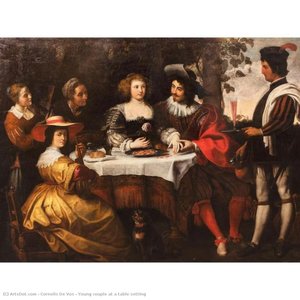 Young Couple At A Table Setting — Cornelis De Vos