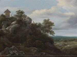Landscape With Houses On A Rocky Hill With A View Of A Plain Beyond — Jacob Isaackszoon Van Ruisdael