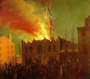 The Conflagration Of The Masonic Hall, Chestnut Street Philadelphia — John Lewis Krimmel, Romanticism