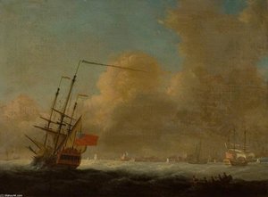 Men O' War Off A Coast — Francis Swaine
