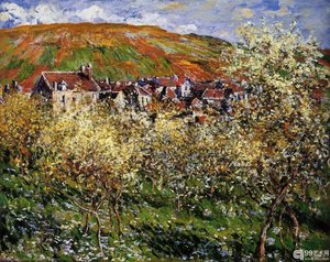 Plum Trees In Blossom At Vetheuil — Claude Monet