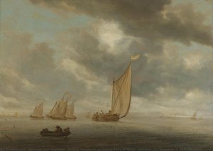 Sailing Vessels On An Inland Body Of Water, Salomon Van Ruysdael, C. 1640 - C. 1645 — Salomon Van Ruysdael