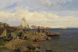 The Fishermen Arrive Onshore — Hans Fredrik Gude