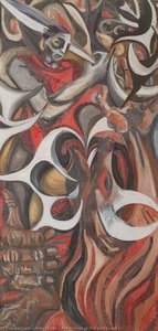 Red Abstract Of Man With Sword — Helen Mayou