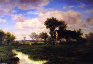 Landscape With Farmhouse By A Stream — Louis Remy Mignot