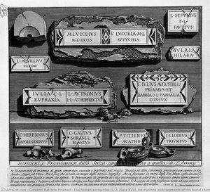 The Roman Antiquities, T. 2, Plate Xviii. Inscriptions And Fragments Of The Burial Chamber Above. — Giovanni Battista Piranesi