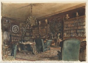 The Library In The Apartment Of Count Lanckoronski In Vienna, Riemergasse 8 — Rudolf Von Alt