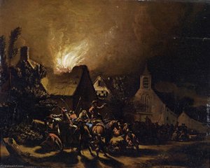 Marauders In Front Of A Burning Village — Egbert Lievensz Van Der Poel