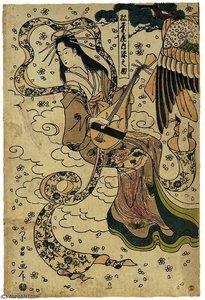 A girl representing a celestial musician playing the biwa