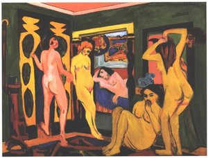 Bathing Women In A Room — Ernst Ludwig Kirchner, Expressionism