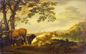 Cattle On A River Bank — Abraham Pietersz Van Calraet