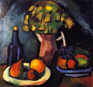Still Life With Bouquet, Fruit Bowls And Bottle — Alexej Von Jawlensky, Expressionism