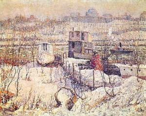 Boathouse, Winter, Harlem River — Ernest Lawson