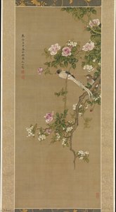 Crabapple, China Rose, And Indian Flycatcher — Shen Quan