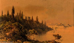 A Coastal Harbour — Angelos Giallina, Romanticism
