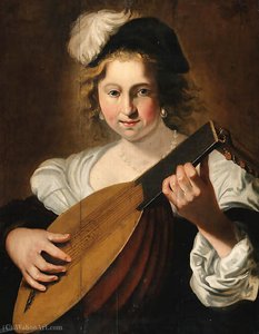 A lady playing a lute