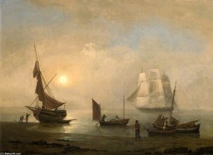 Sailing Ship And Fishing Boats On The Shore — Thomas Luny