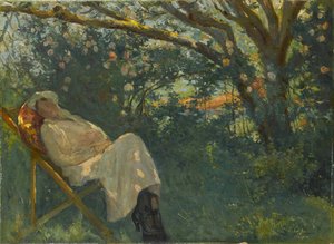 Lady In Pink On A Chaise Longue — Nazmi Ziya Güran, Impressionism