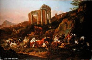Farm animals in a Classical landscape