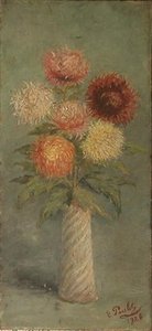 Bouquet De Chrysanthèmes Dans Un Vase Blanc Torsadé — Peulot Ernest