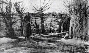 Woman On A Road With Pollard Willows — Vincent Willem Van Gogh