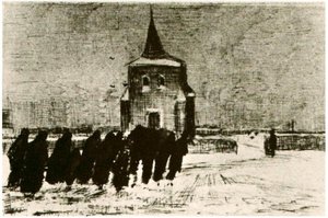 Funeral In The Snow Near The Old Tower — Vincent Willem Van Gogh