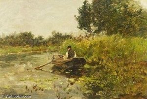 Fisherman In A Pond Landscape — Paul Joseph Constantine Gabriel, Dutch Romanticism