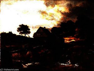 Wooded Landscape With Peasant On A Bridge Over A Torrent — Jacob Isaackszoon Van Ruisdael
