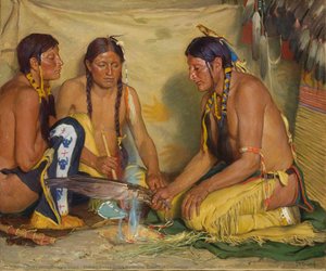 Making Sweet Grass Medicine, Blackfoot Ceremony — Joseph Henry Sharp