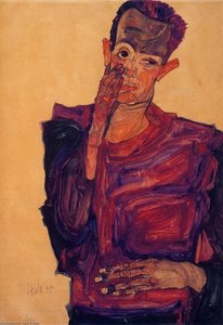 Self Portrait With Hand To Cheek — Egon Schiele, Expressionist Style