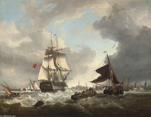 A '74' Shortening Sail As She Passes Through The Entrance To Portsmouth Harbour