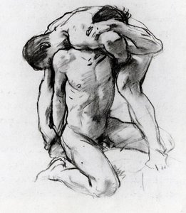 Male Nudes Wrestling — John Singer Sargent, Realistic Sketch Study