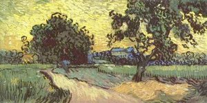 Landscape With The Chateau Of Auvers At Sunset — Vincent Willem Van Gogh, Post-impressionism