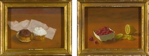 Rasperries and Lemon and Chocolate and Vanilla Cupcakes Two Paintings