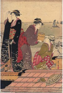 A Sheet From A Polyptych Depicting Young Girls Collecting Clams At The Seaside