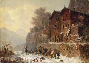The Return Of A Bear Hunting Party Depicted In A Painting Of Heinrich Bürkel — Heinrich Bürkel