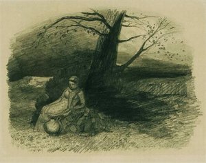 Frau Sich Am Fusse Eines Baumes Ausruhend, Einen Tonkrug Neben Sich — Odilon Redon
