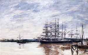 Three Masted Ship In Port, Bordeaux — Eugène Louis Boudin