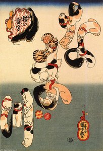 Cats Forming The Caracters For Catfish — Utagawa Kuniyoshi