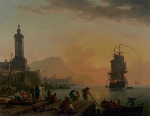 A Calm At A Mediterranean Port — Claude-joseph Vernet, Romanticism
