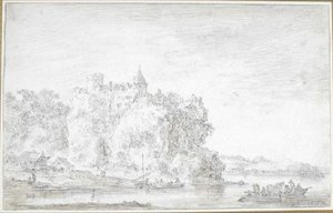 A Castle On A Cliff Overlooking A River — Jan Josephszoon Van Goyen