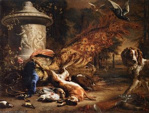 Still-life With A Peacock And A Dog — Jan Weenix, Baroque Realism