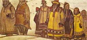 The Scene With Eight Figures In Costumes — Nicholas Roerich