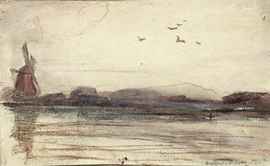 River Landscape With Mill — Theo Van Doesburg