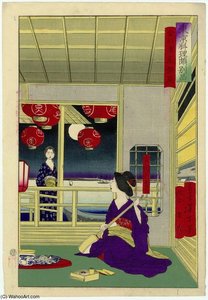 The Owariya Restaurant At Kanasugihama — Tsukioka Yoshitoshi, Ukiyo-e