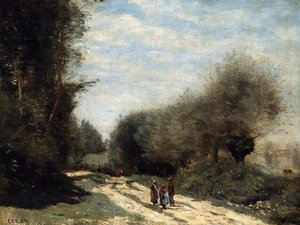 Crecy-en-brie - Road In The Country — Jean-baptiste-camille Corot, Romantic Landscape Painting